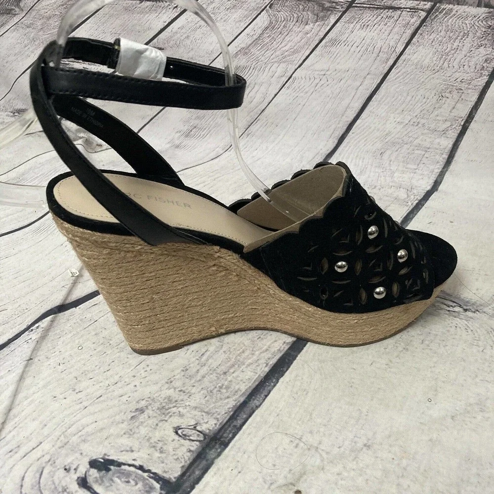 Marc Fisher Shoes Womens‎ Size 10 Black Hata Wedge Sandals Espadrille Studded